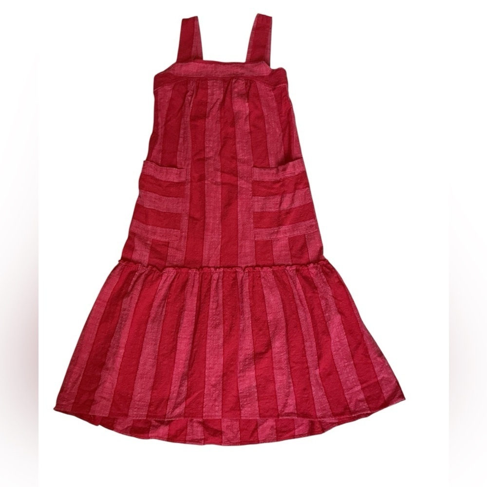 Anthropologie Maeve Women’s Dress Size Large Tonal Stripe Red Midi Paper bag SzS - Picture 9 of 14